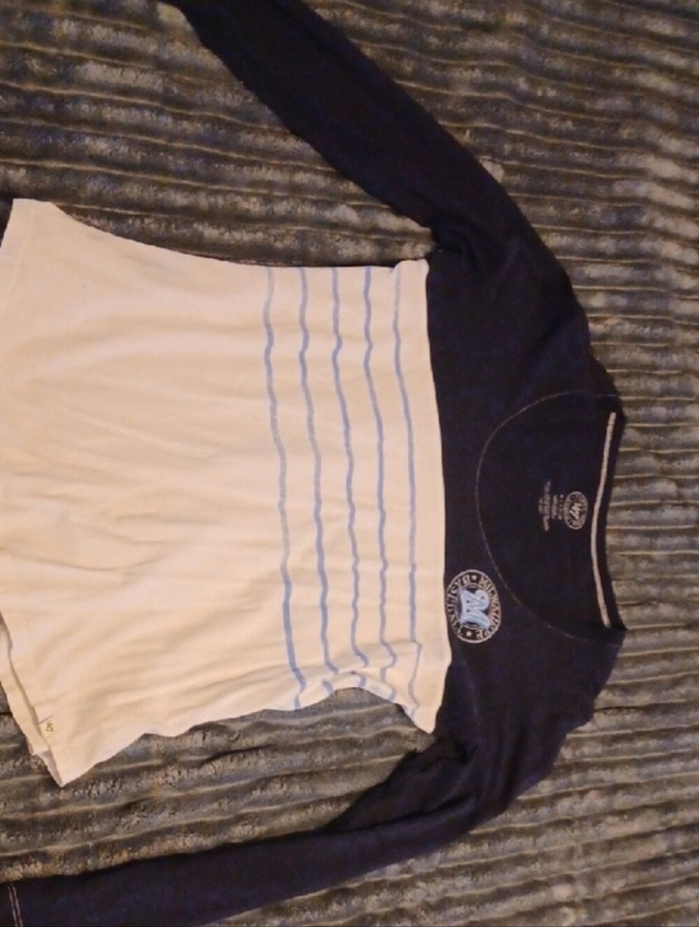 Womens Navy and White Long-Sleeve Striped Milwaukee Brewers Shirt